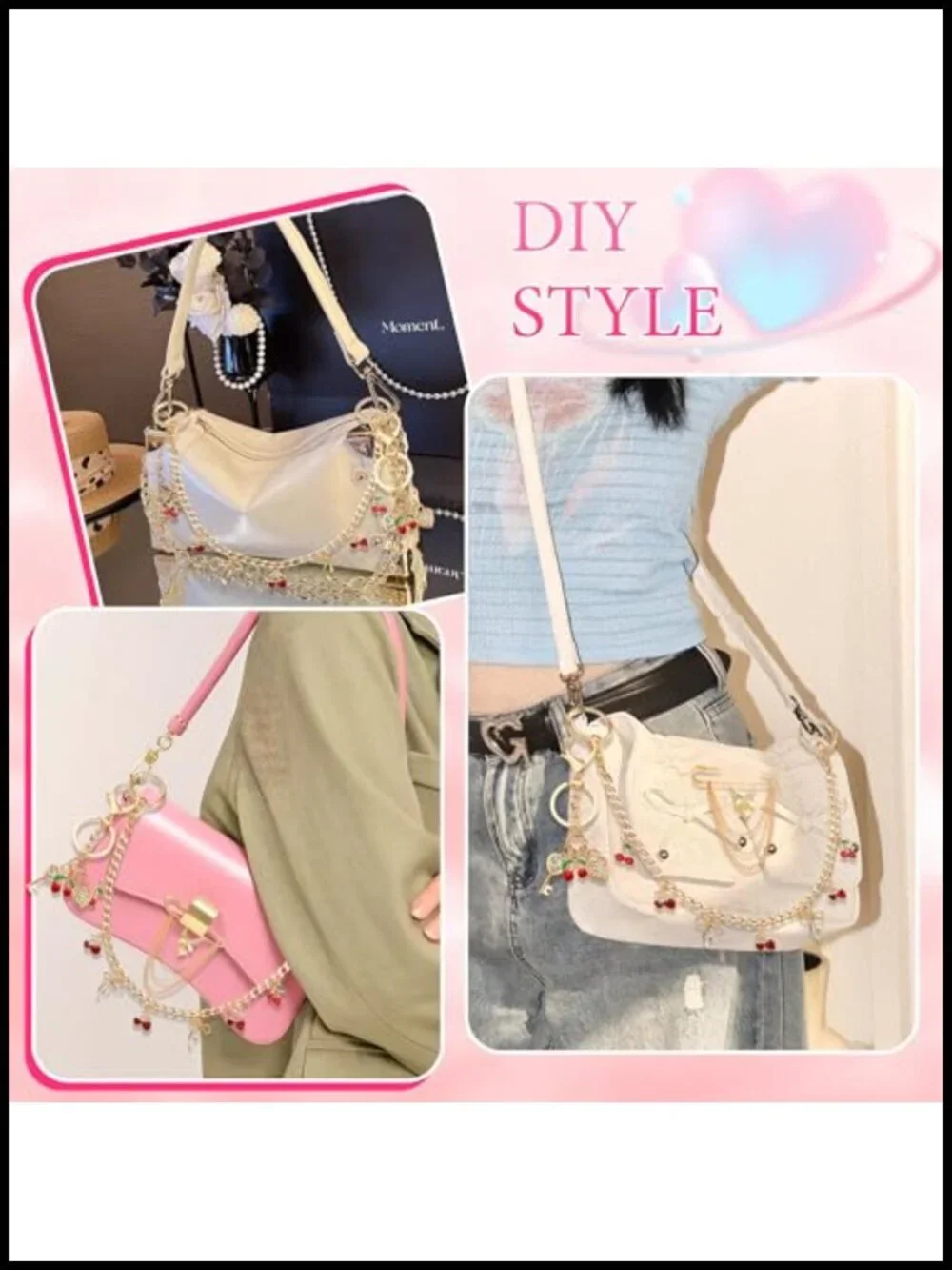 Purse Charms Bag Chains Keychain Brooch Set with Lobster Clasp Alloy Metal